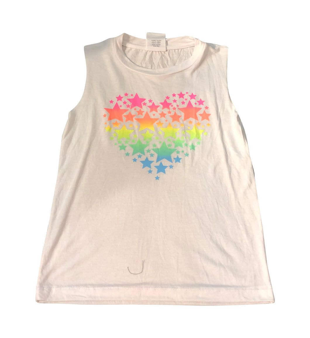 Clearance - Flowers by Zoe Neon Rainbow Heart White Tank