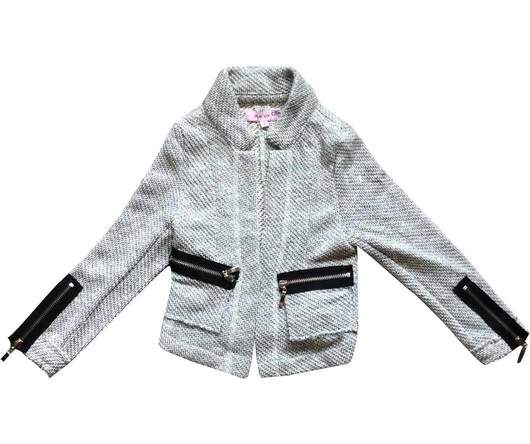 Clearance - Play Six Grey Cotton Zipper Blazer
