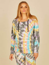 Load image into Gallery viewer, CLEARANCE - Ladies Vintage Havana Multi Swirl Tie Dye Reverse Burnout Fleece Hoodie
