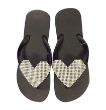 Load image into Gallery viewer, Clearance - Planet Sea Rhinestone Heart Flip Flops - Black
